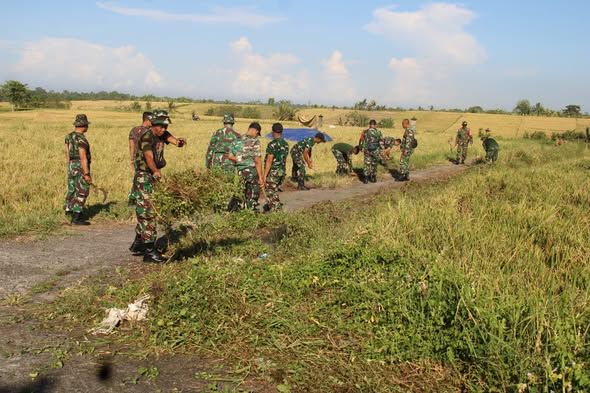 Jelang Panen Raya, Kodim Tabanan Turun ke Sawah Bersihkan Lahan Subak Lanyah
