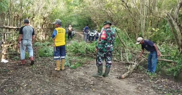 Babinsa Benete Pimpin Gotong Royong Bersihkan Jalan Usaha Tani di Maluk